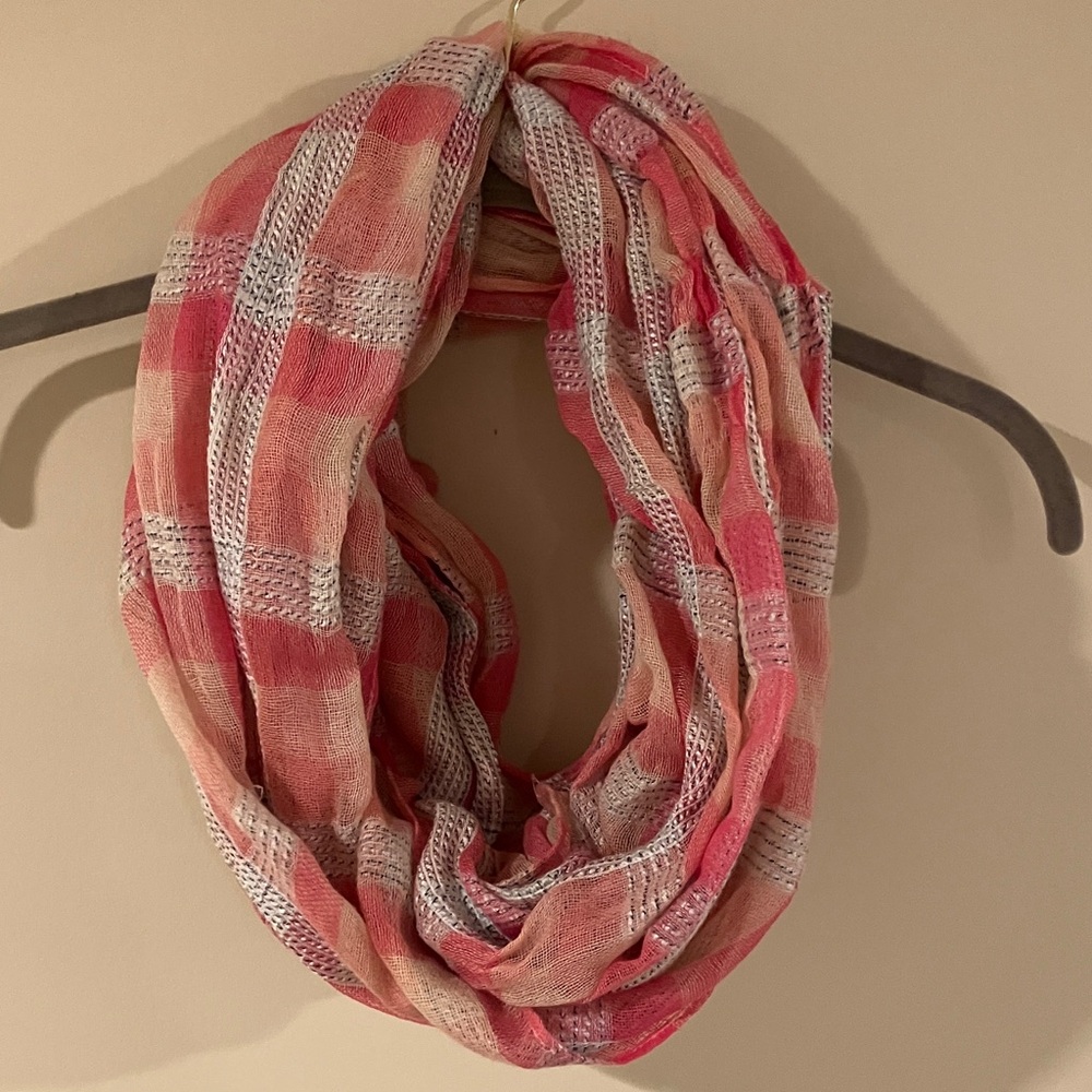 Plaid Pink and Cream Circle Infinity Scarf